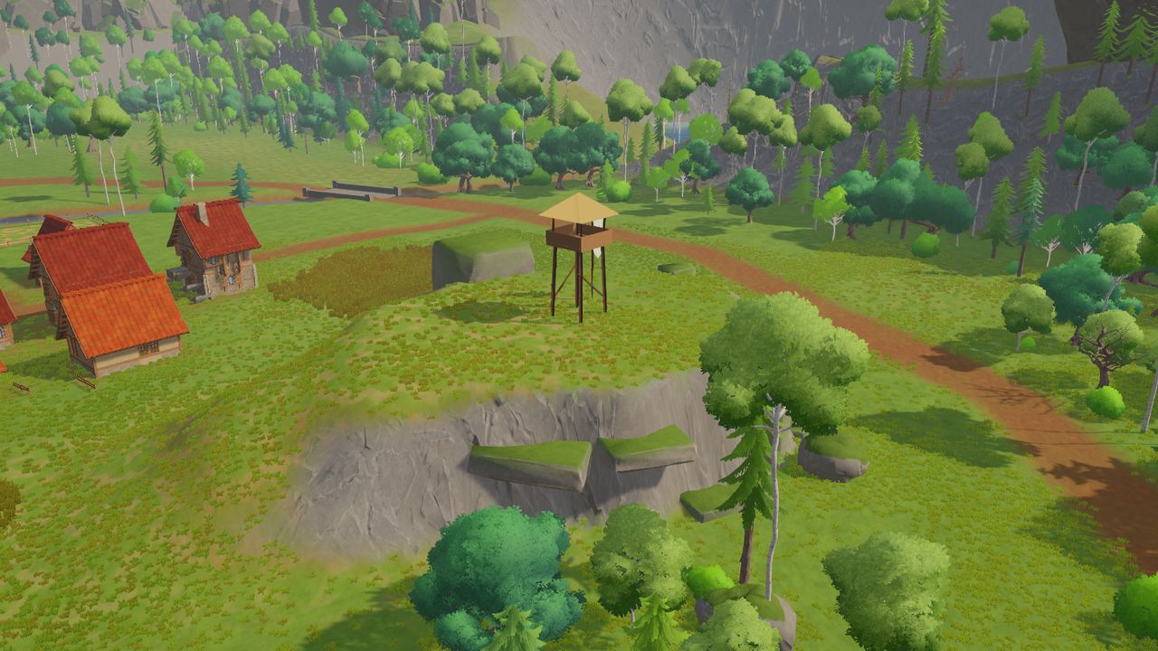 Ein hölzerner Wachturm auf einer Felshöhe zwischen Weiler und Wald
